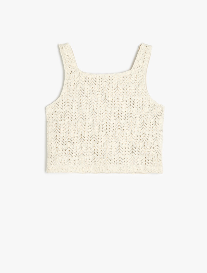 Kız Çocuk Askılı Örgü Detaylı Kare Yaka Crop Atlet