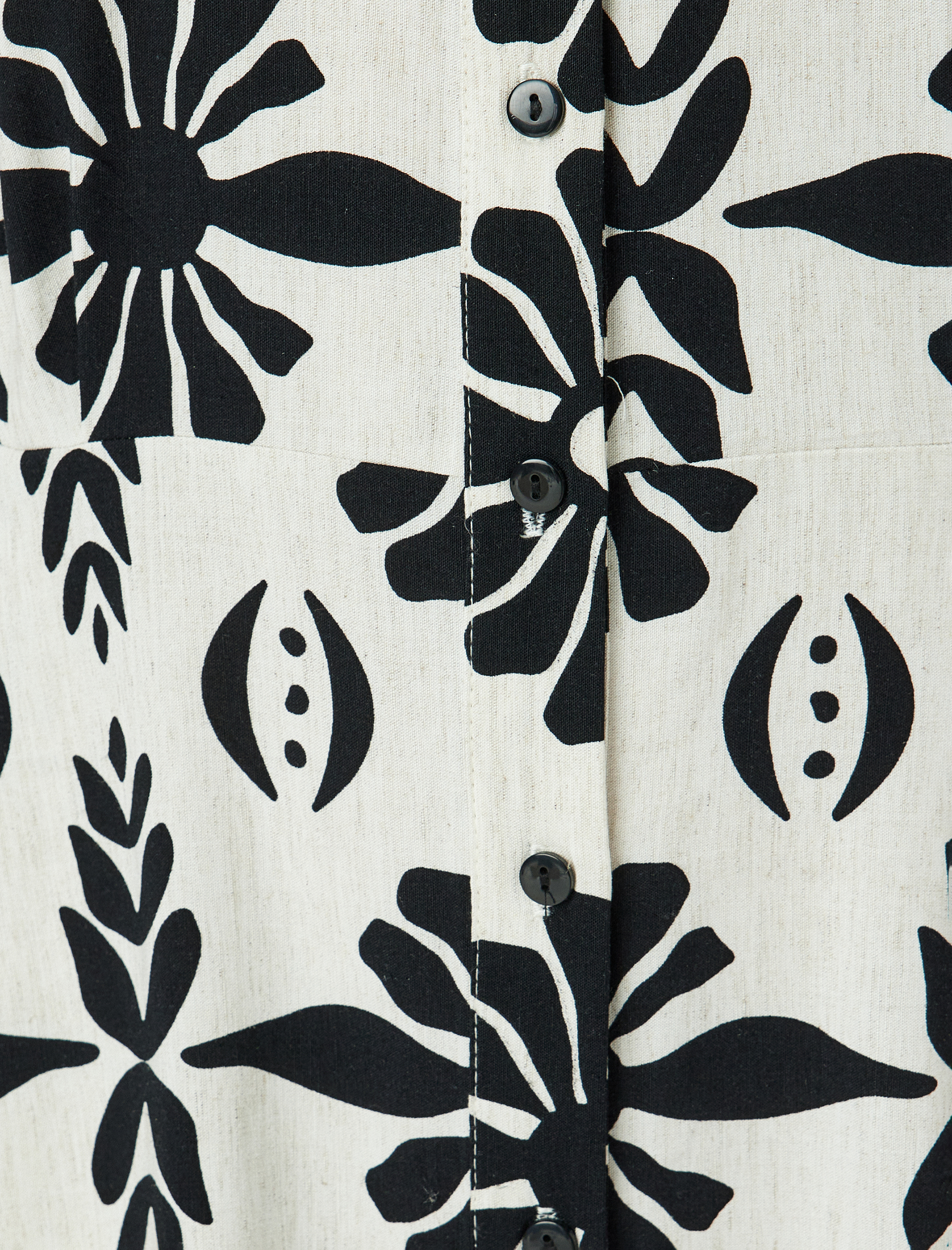 Keten Karışımlı Kolsuz Etnik Desenli Uzun Gömlek Elbise