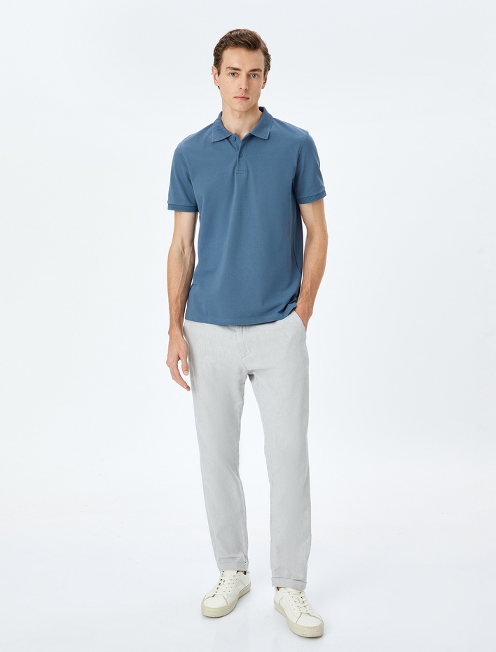  Slim Fit Kısa Kollu Pike Kumaş Pamuklu Polo Yaka Tişört