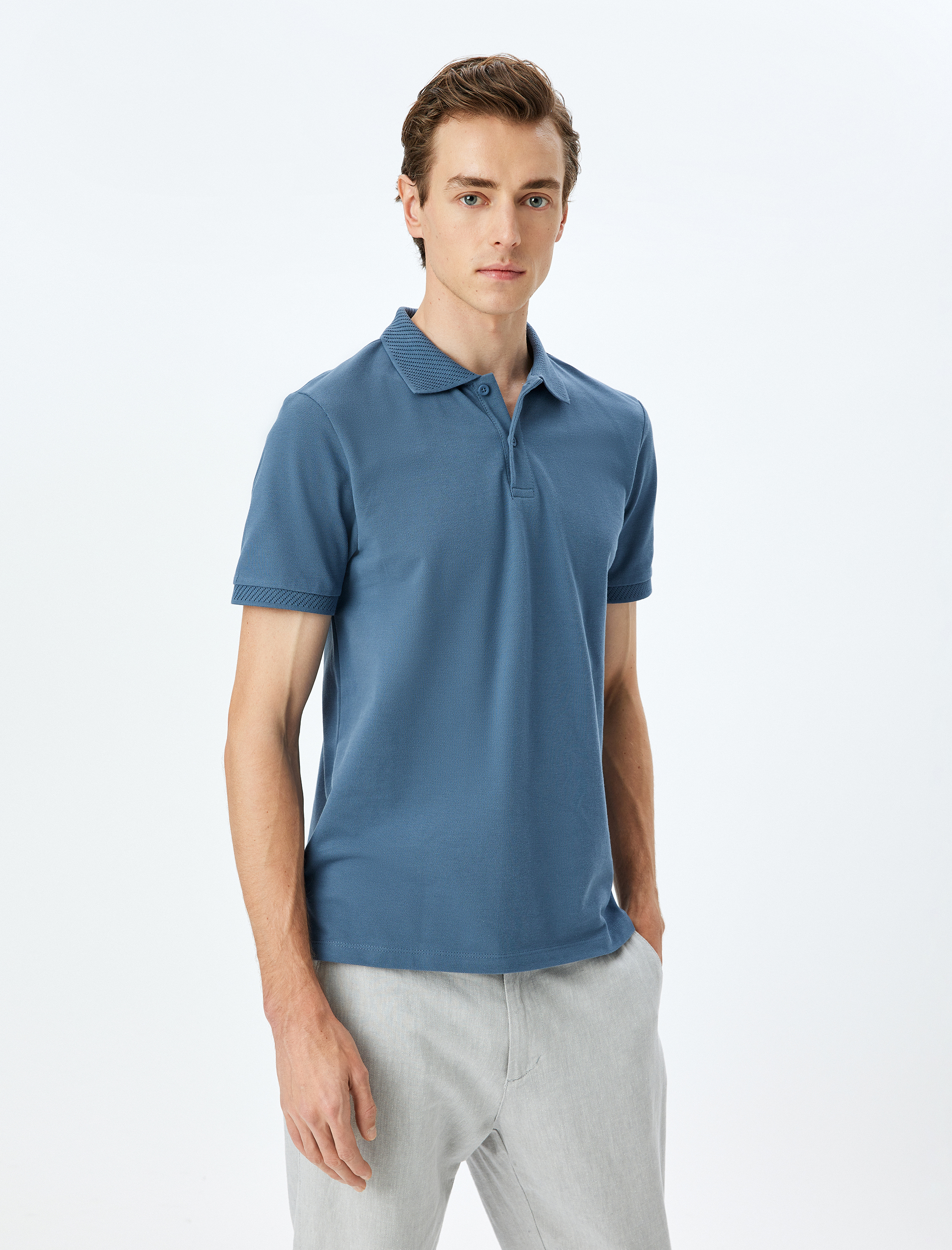   Slim Fit Kısa Kollu Pike Kumaş Pamuklu Polo Yaka Tişört