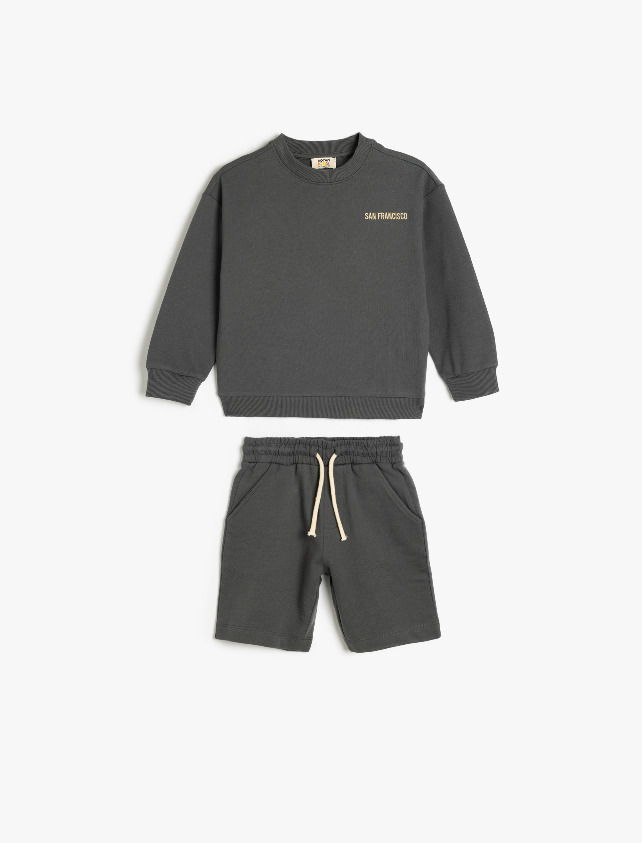 Koton 2'li Pamuklu Uzun Kollu Sweatshirt ve Şort Takımı -1