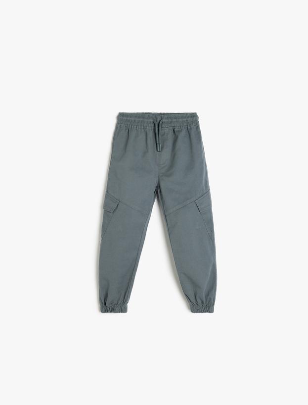 Jogger Kargo Pantolon Beli Bağlamalı Cepli Pamuklu_0