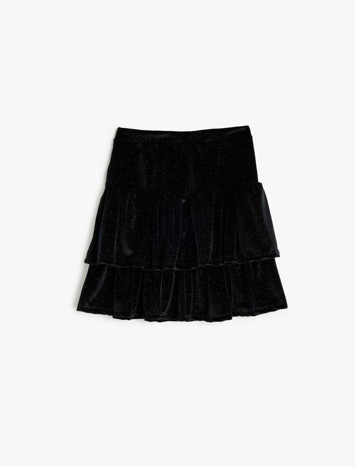 Kız Çocuk Beli Lastikli Rahat Kalıp Kadife Mini Etek