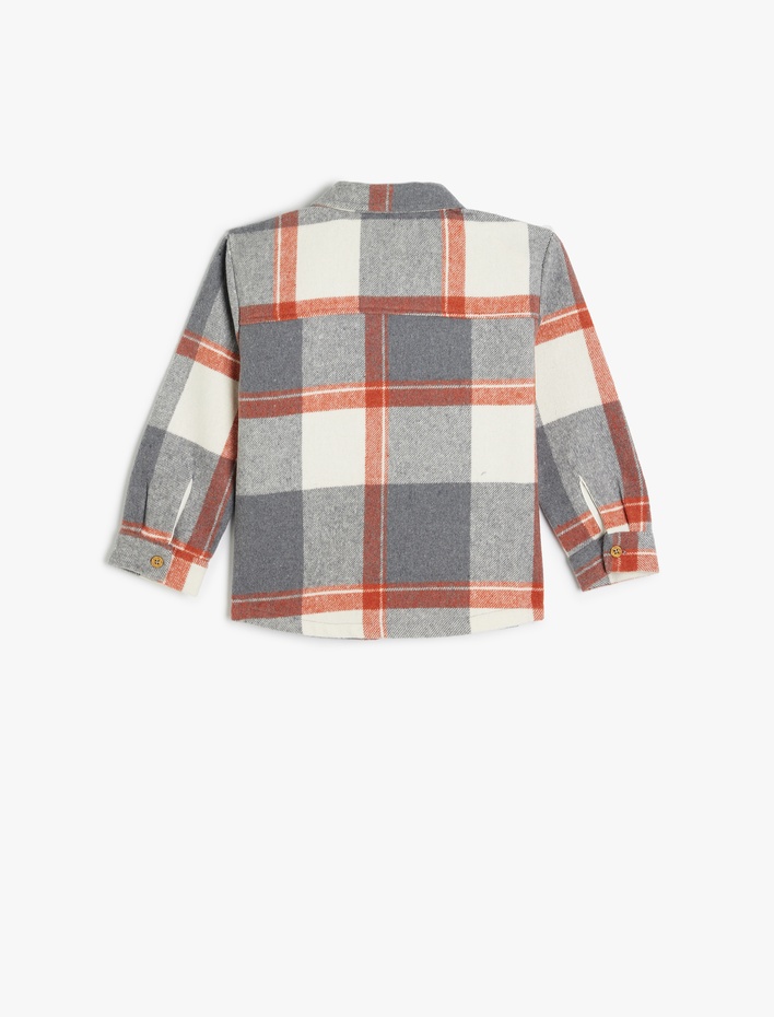 Erkek Bebek Düğme Detaylı Uzun Kollu Ekoseli Oduncu Gömleği