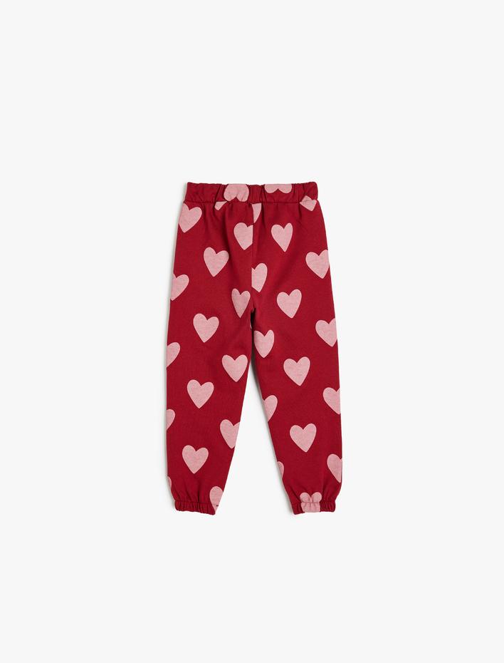 Kız Bebek Kalp Desenli Pamuklu Jogger Eşofman Altı Şardonlu