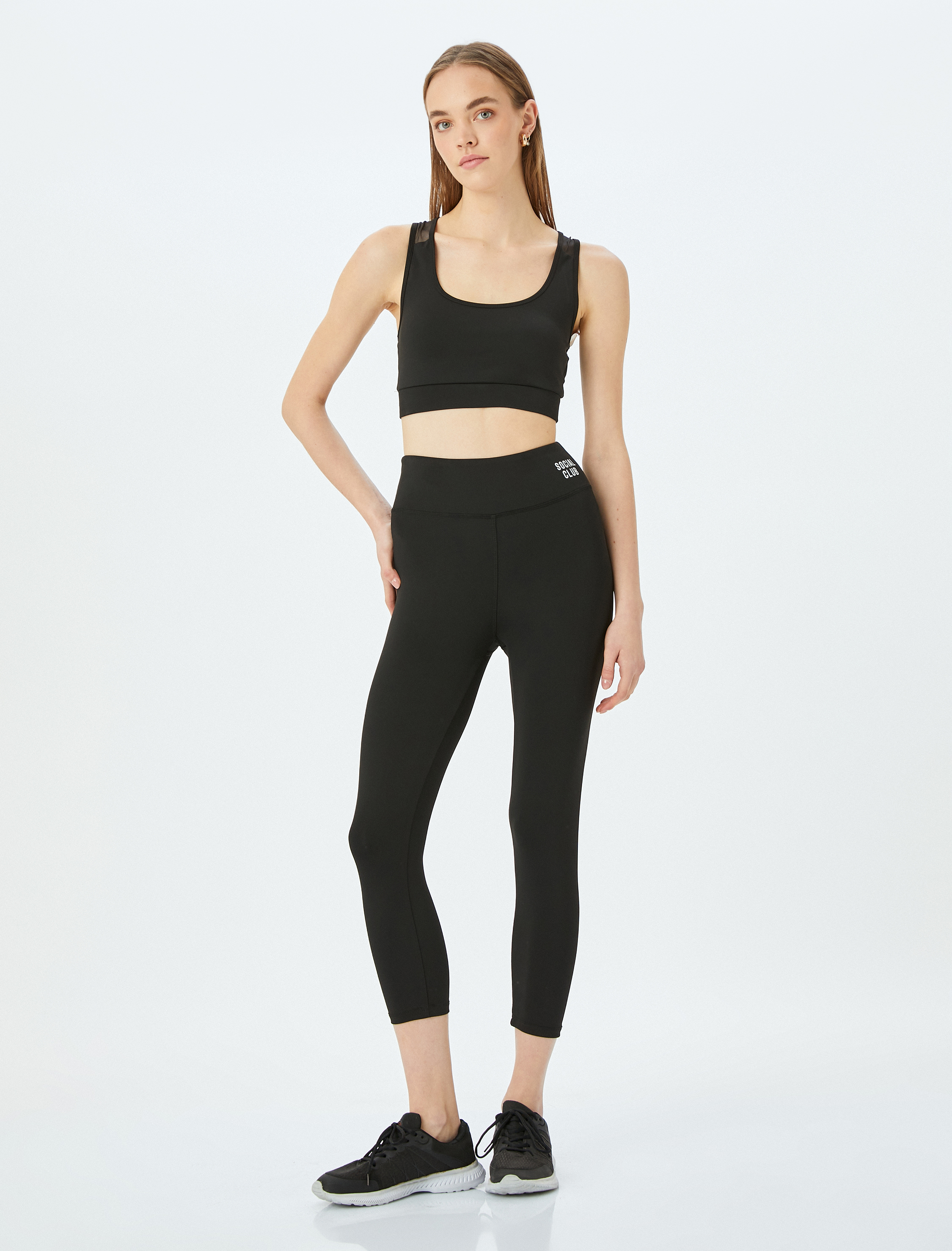Koton Kadın Slim Fit Slogan Baskılı Spor Tayt -1
