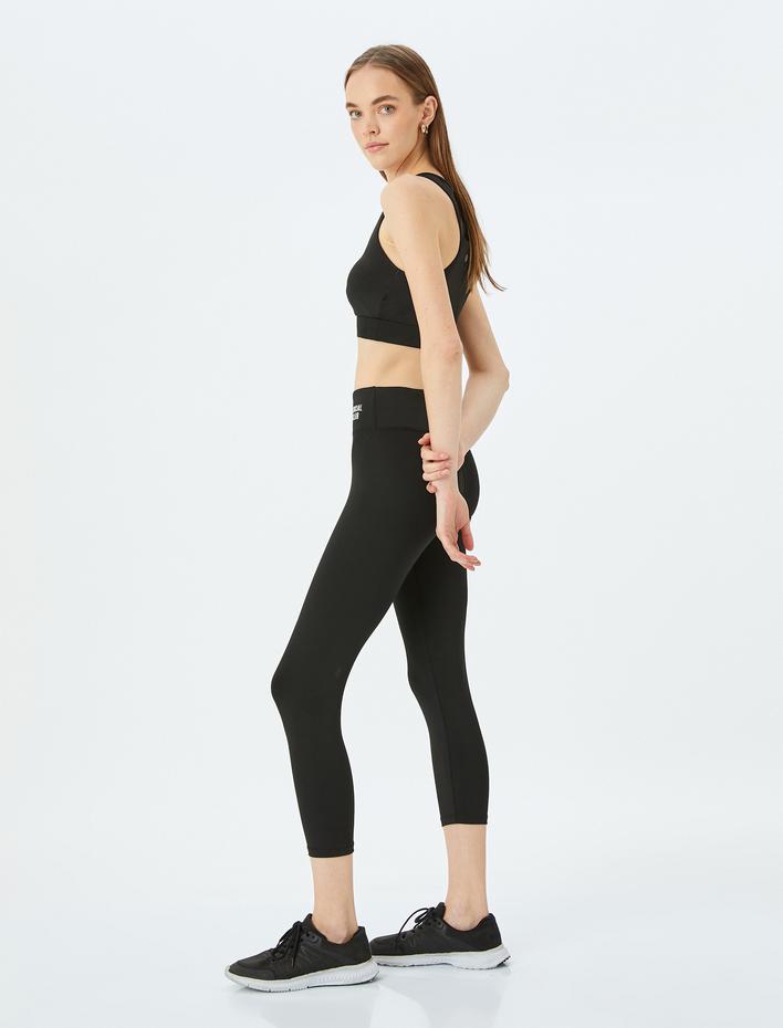  Slim Fit Slogan Baskılı Spor Tayt