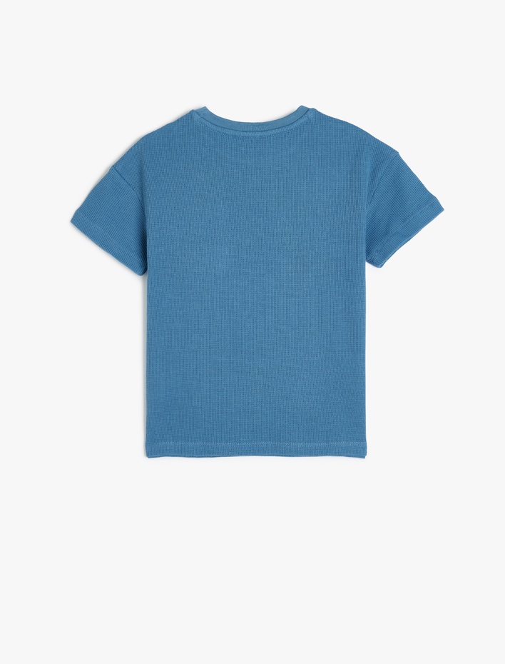 Erkek Çocuk Oversize Basic Tişört Kısa Kollu Bisiklet Yaka Dokulu Cep Detaylı Pamuklu