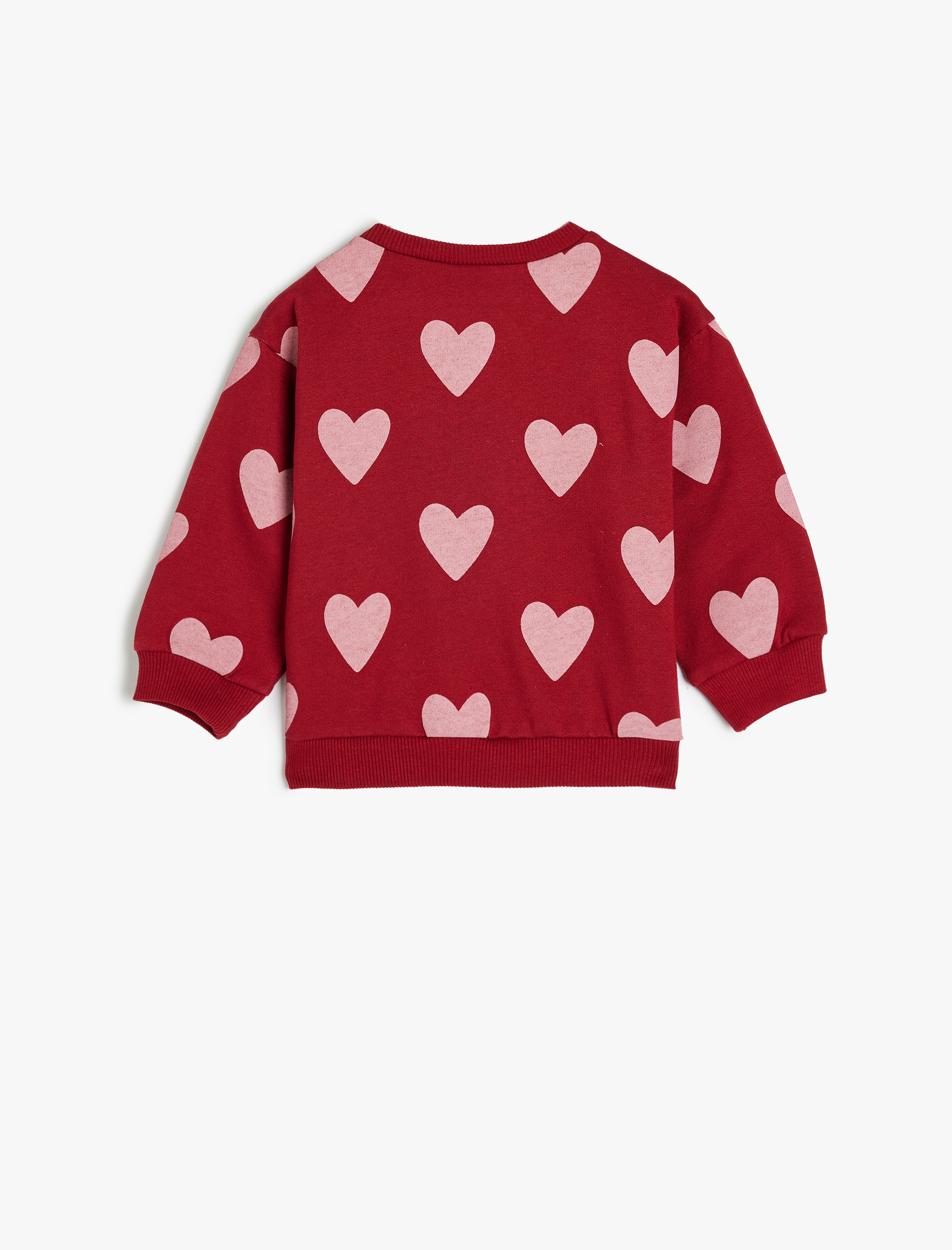  Kız Bebek Kalp Desenli Pamuklu Uzun Kollu Bisiklet Yaka Şardonlu Sweatshirt