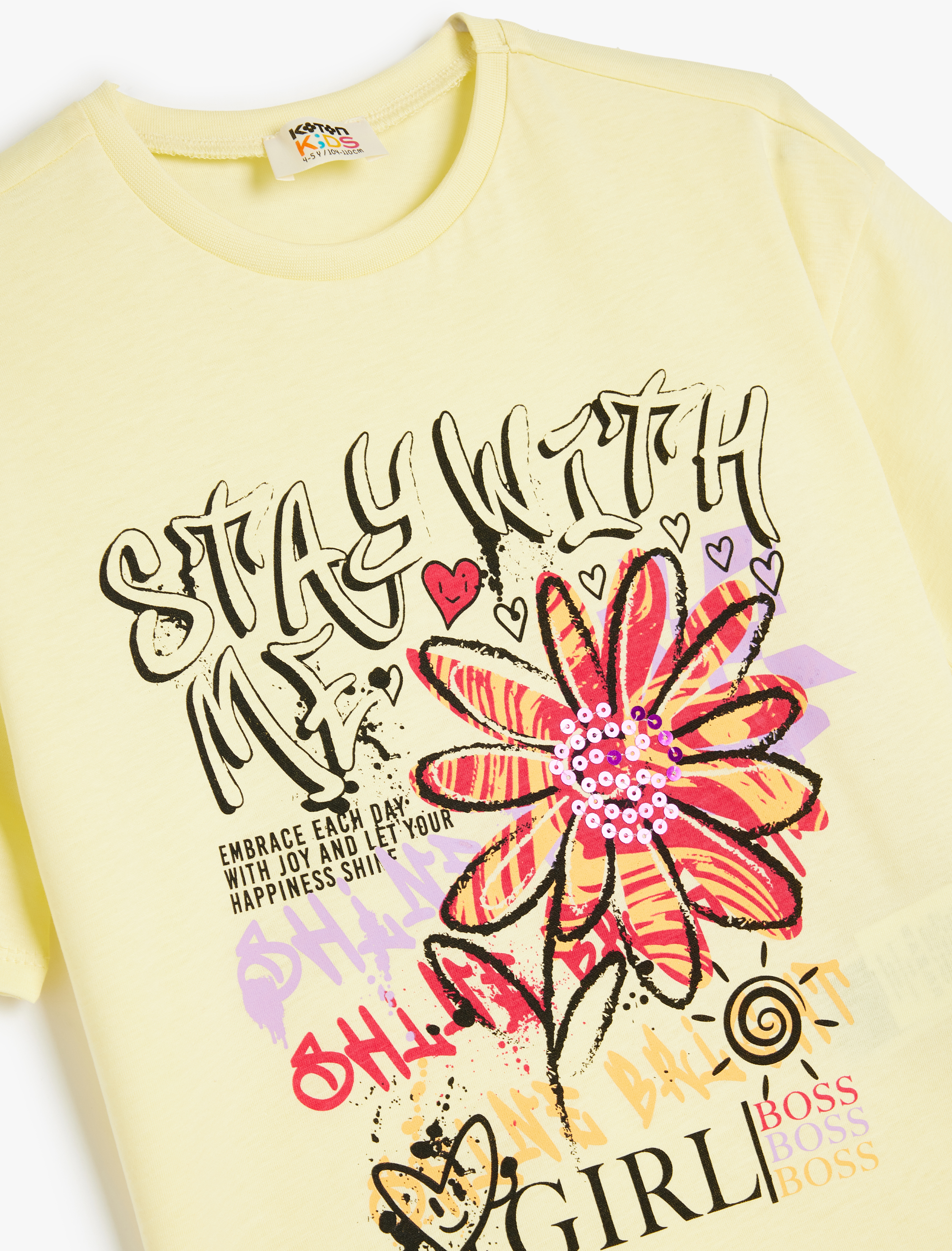  Kız Çocuk Grafiti Baskılı Bisiklet Yaka Kısa Kollu Tişört