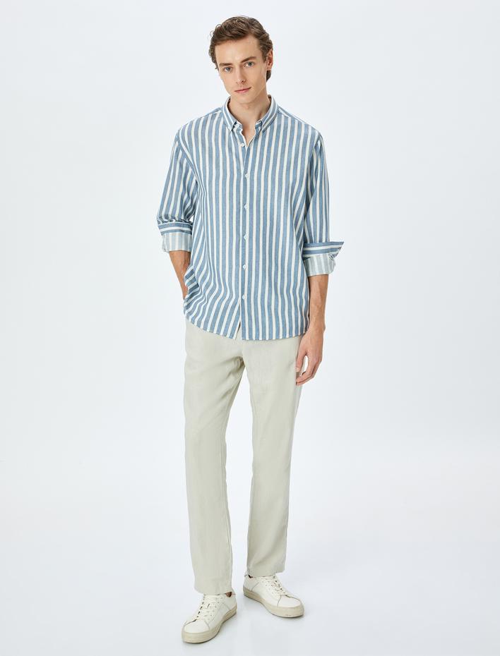  Çizgili Uzun Kollu Düğmeli Yaka Slim Fit Gömlek