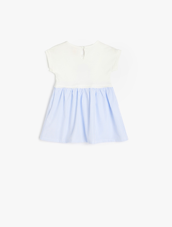 Kız Bebek Deniz Kabuğu Baskılı Düğme Detaylı A Kesim Pamuklu Elbise