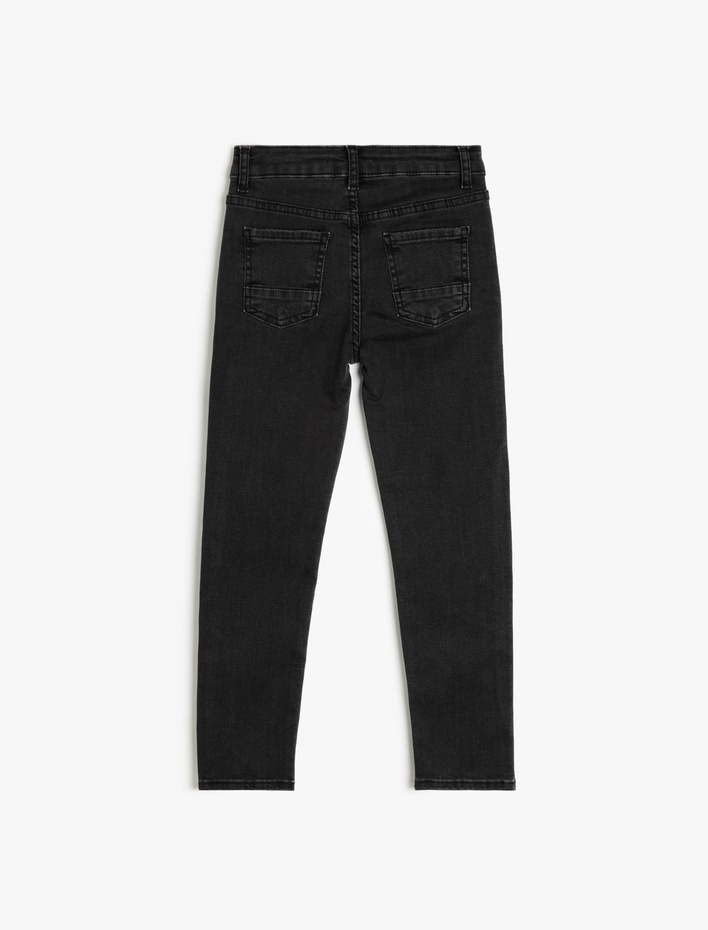 Erkek Çocuk Cep Detaylı Düğme Detaylı Pamuklu Kot Pantolon