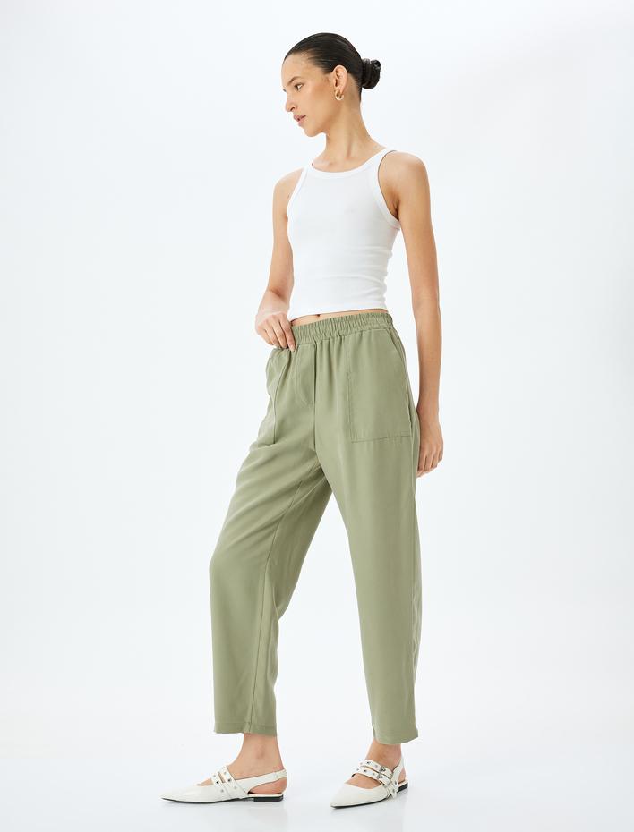  Beli Lastikli Cepli Viskon Pantolon