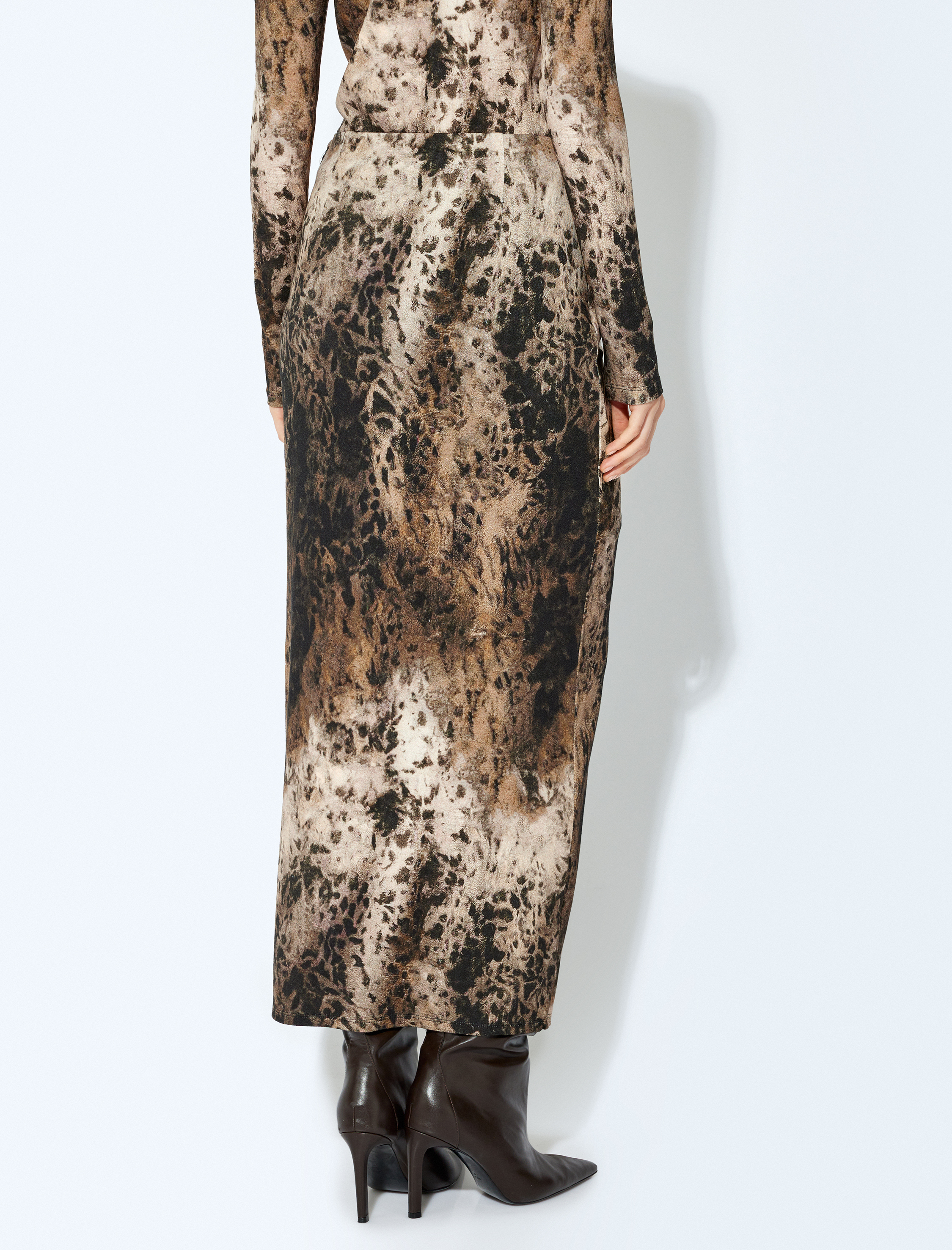   Koton X Şahika Ercümen - Slim Fit Renk Geçişli Desenli Düğüm Detaylı Uzun Etek