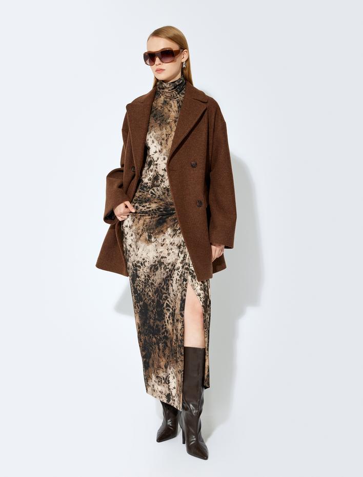  Koton X Şahika Ercümen - Slim Fit Renk Geçişli Desenli Düğüm Detaylı Uzun Etek