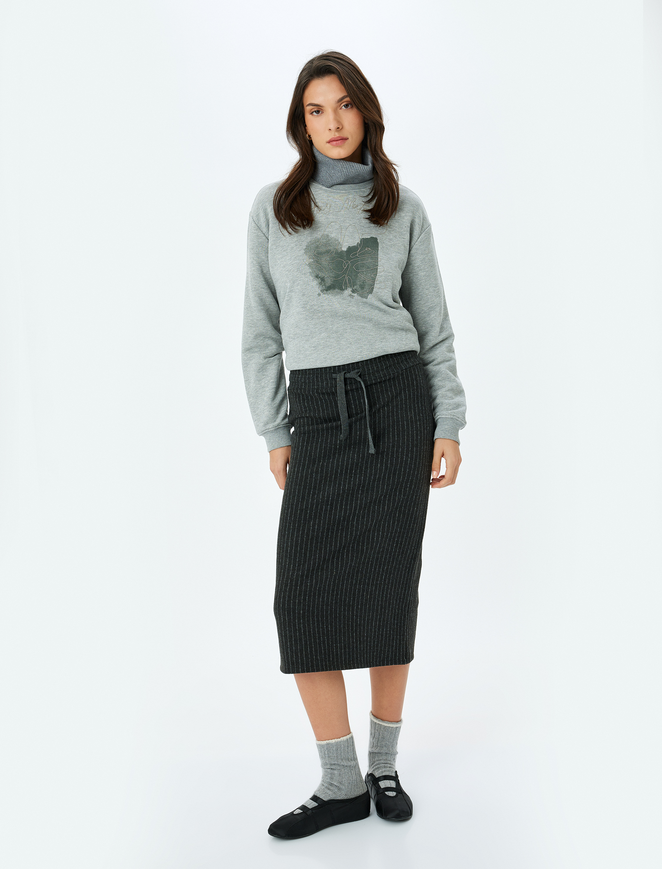 Koton X Şahika Ercümen -  Yüksek Bel Slim Fit  Midi Boy Kalem Etek