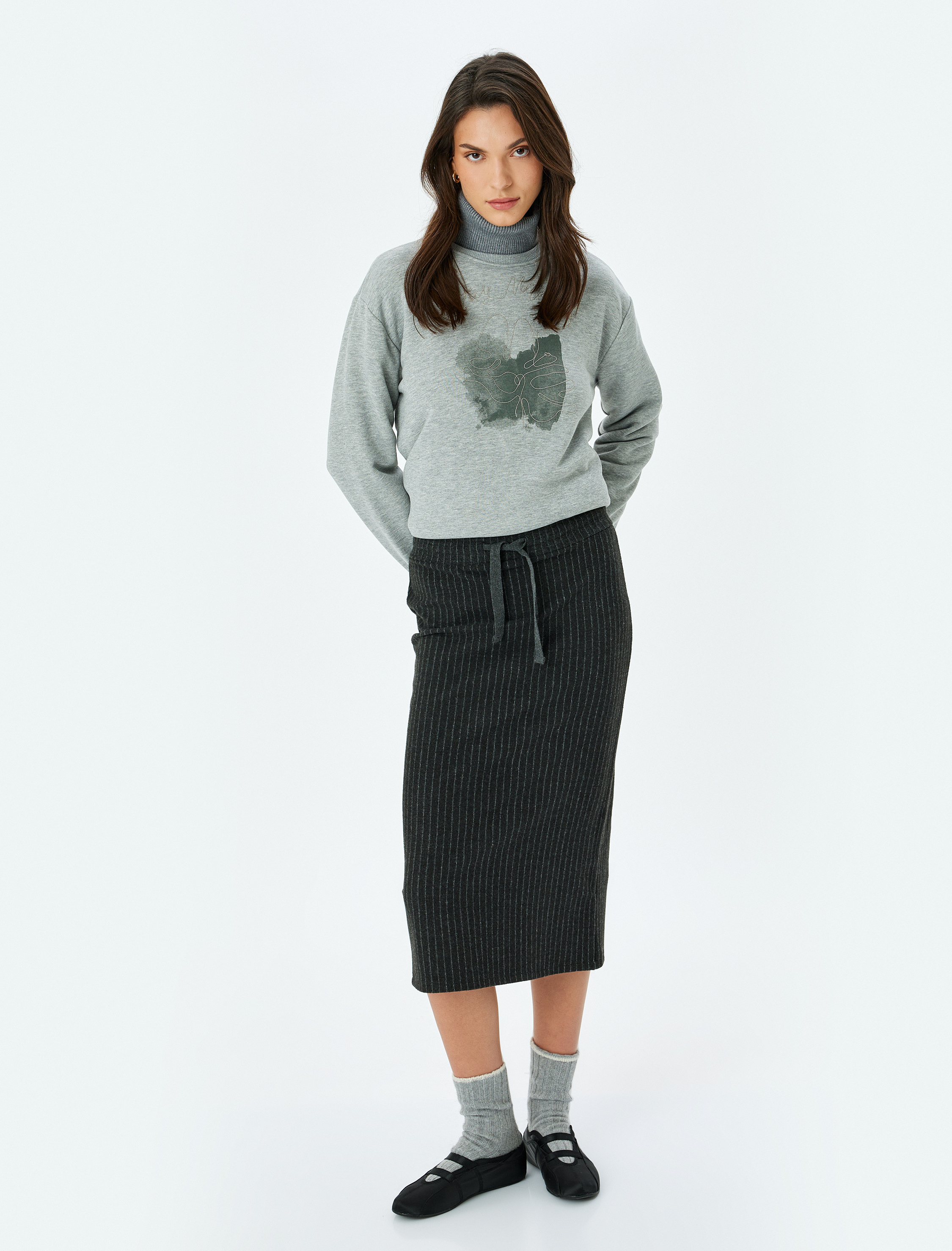 Koton X Şahika Ercümen -  Yüksek Bel Slim Fit  Midi Boy Kalem Etek