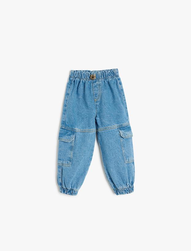 Yüksek Bel Kargo Cepli Pamuklu Jogger Kot Pantolon_0