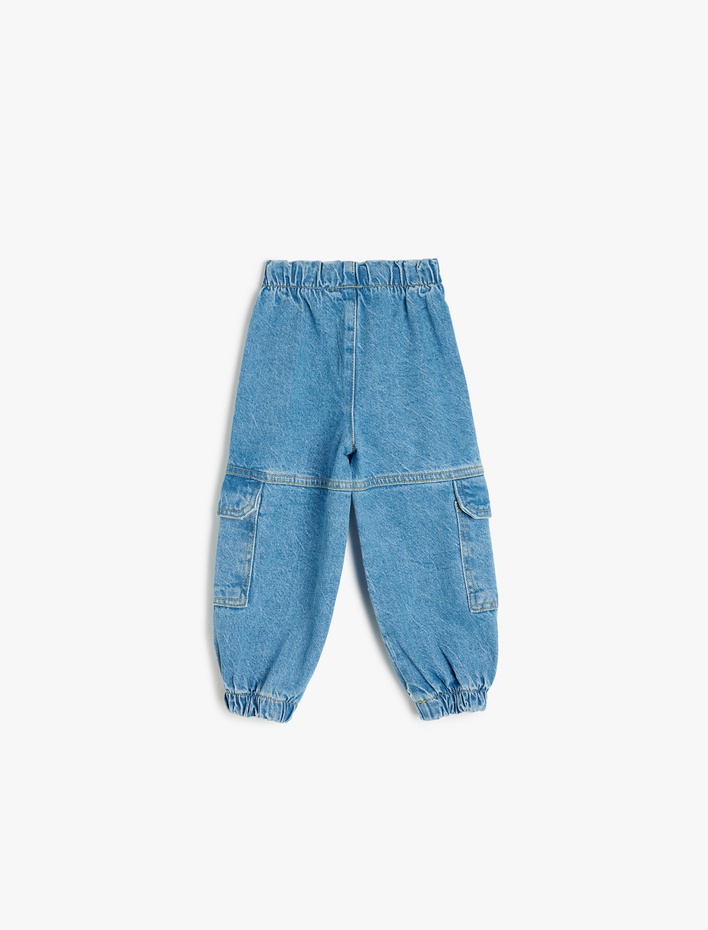 Kız Bebek Yüksek Bel Kargo Cepli Pamuklu Jogger Kot Pantolon