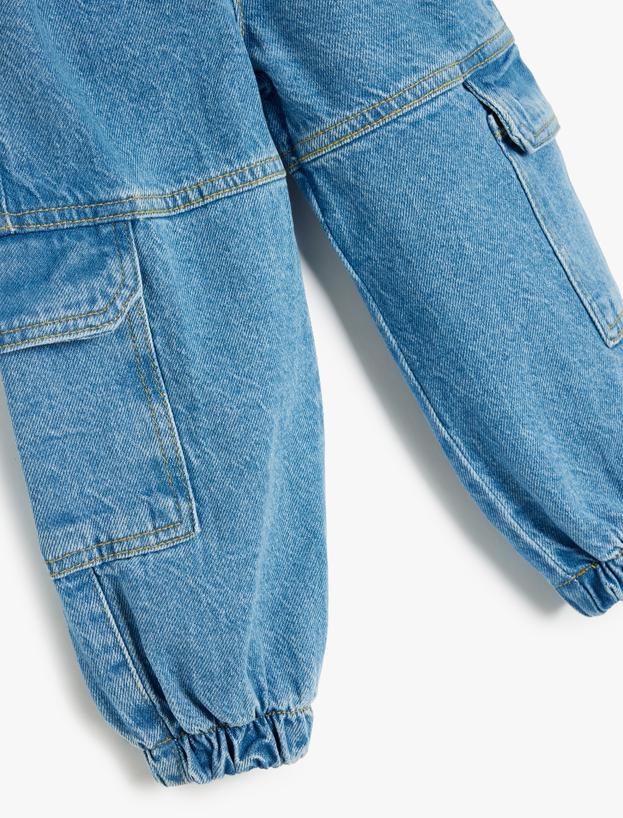 Yüksek Bel Kargo Cepli Pamuklu Jogger Kot Pantolon_2