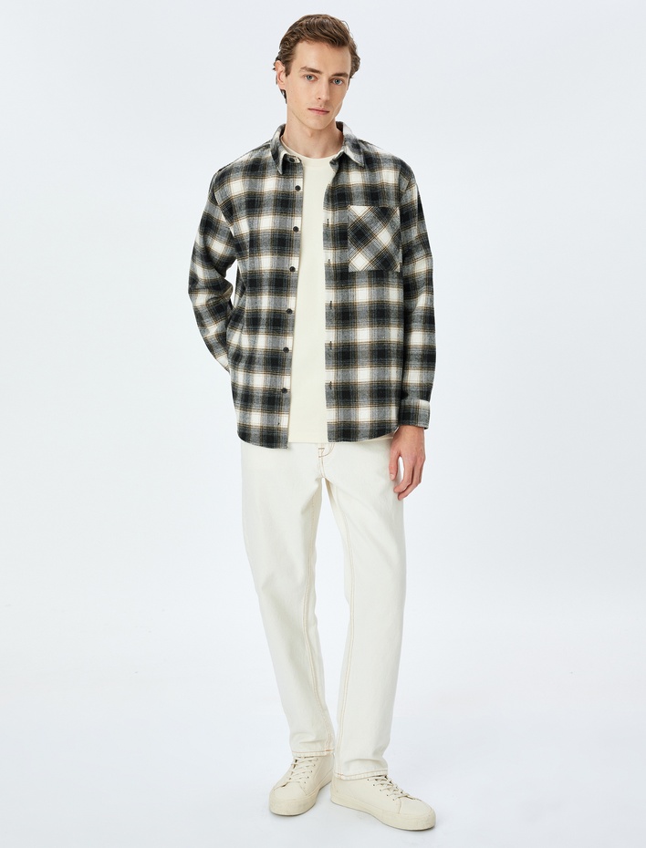  Klasik Uzun Kollu Cepli Regular Fit Ekoseli Oduncu Gömleği