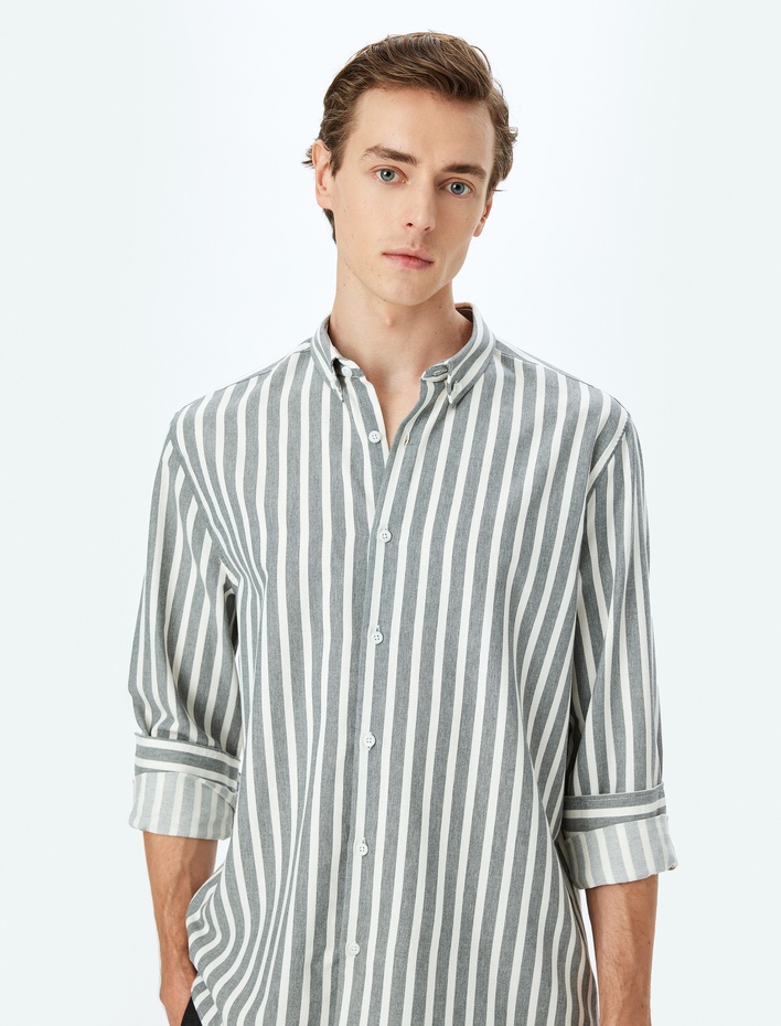  Çizgili Uzun Kollu Düğmeli Yaka Slim Fit Gömlek