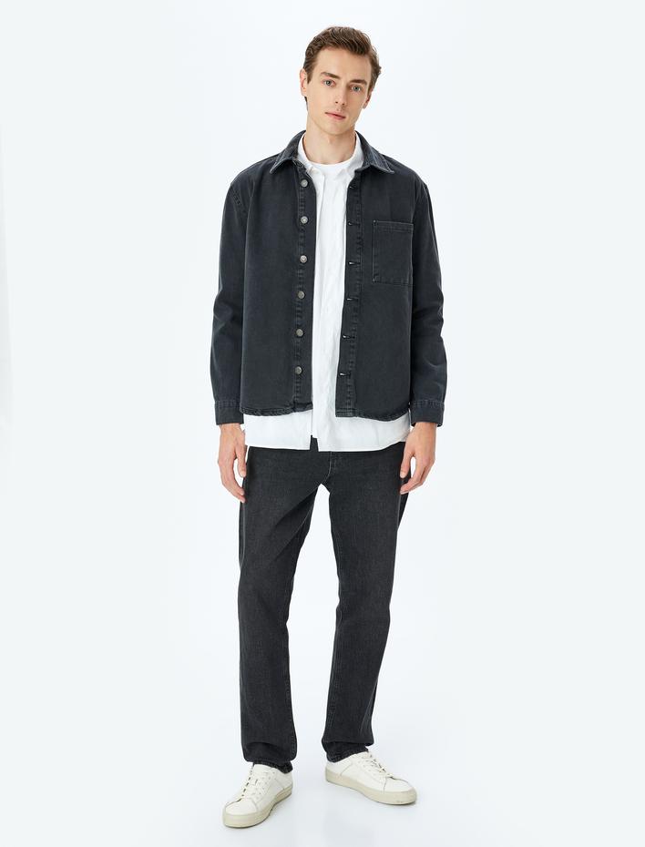  Düğmeli Pamuklu Cep Detaylı Klasik Kot Ceket