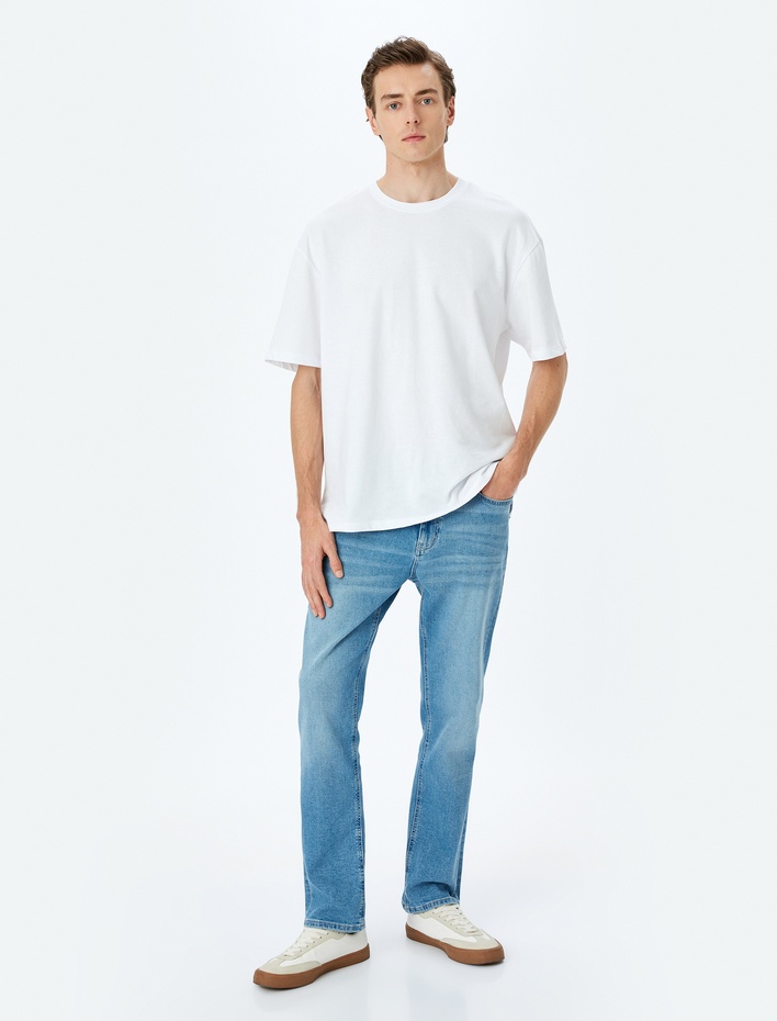  Normal Bel Düğmeli Pamuklu Straight Fit Kot Pantolon - Mark Jean