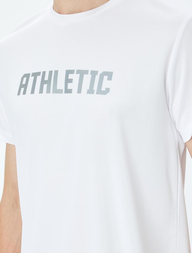 Bisiklet Yaka Slogan Baskılı Kısa Kollu Spor Tişört_4