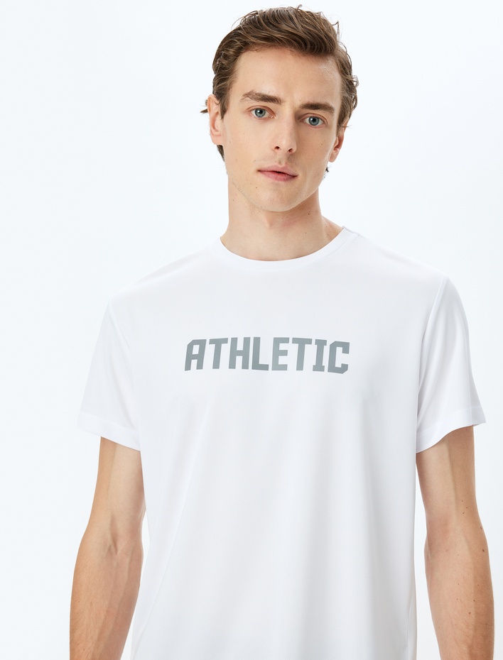  Bisiklet Yaka Slogan Baskılı Kısa Kollu Spor Tişört