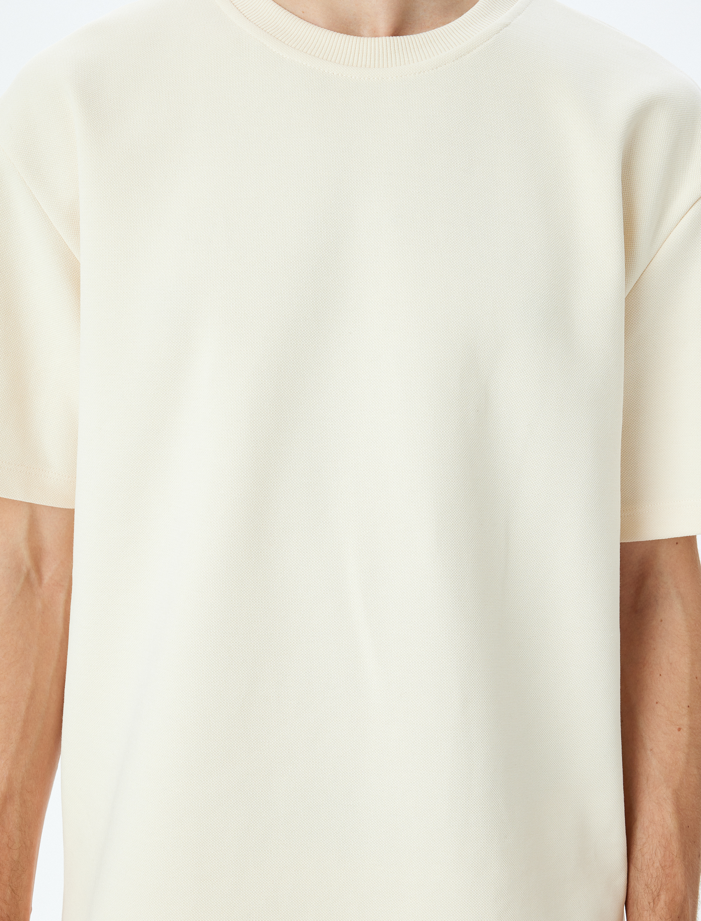   Bisiklet Yaka Pamuklu Pike Tok Kumaş Kısa Kollu Oversize Tişört