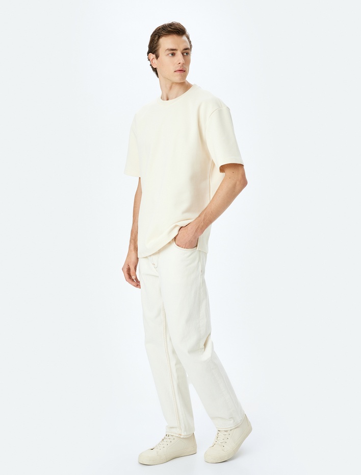  Bisiklet Yaka Pamuklu Pike Tok Kumaş Kısa Kollu Oversize Tişört