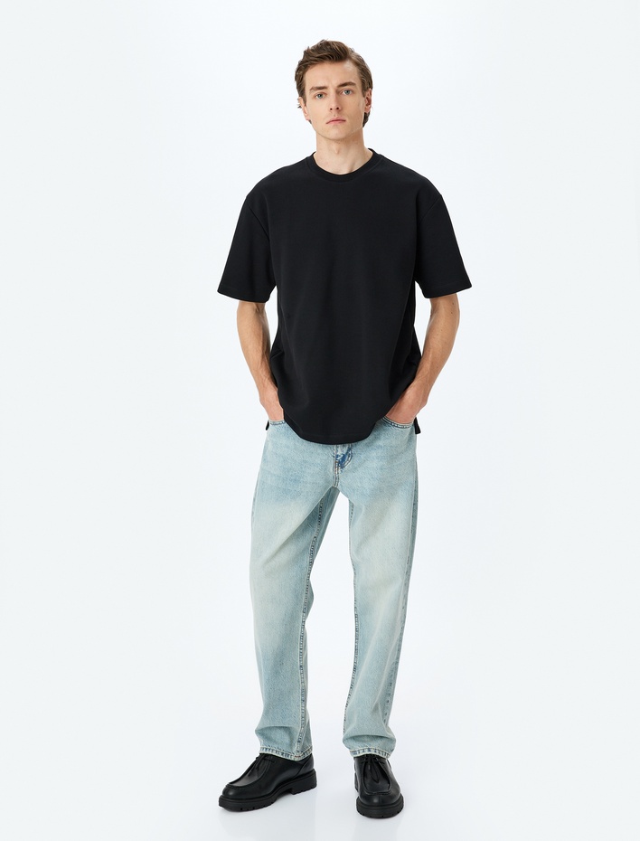  Normal Bel Pamuklu Vintage Straight Fit Kot Pantolon