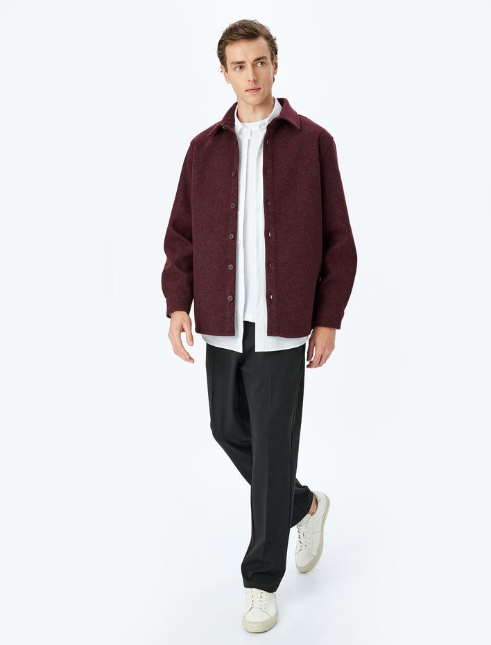  Regular Fit Düğmeli Viskon Karışımlı Uzun Kollu Kaşe Gömlek Ceket
