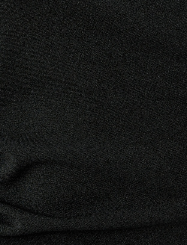 Drape Detaylı Asimetrik Yaka Uzun Kollu Mini Kalem Elbise_5