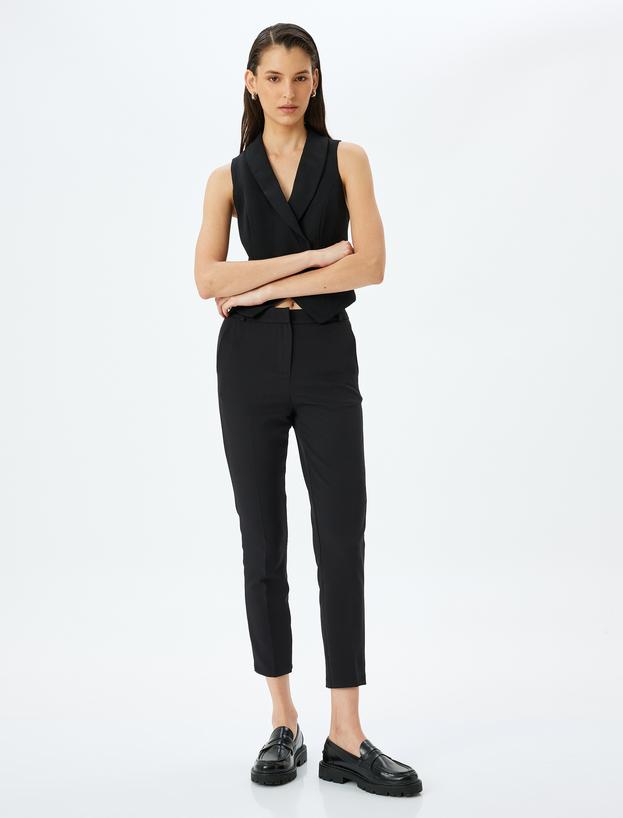 Yüksek Bel Slim Fit Cigarette Kumaş Pantolon_0