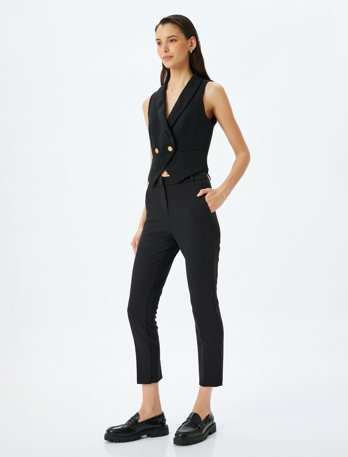  Yüksek Bel Slim Fit Cigarette Kumaş Pantolon