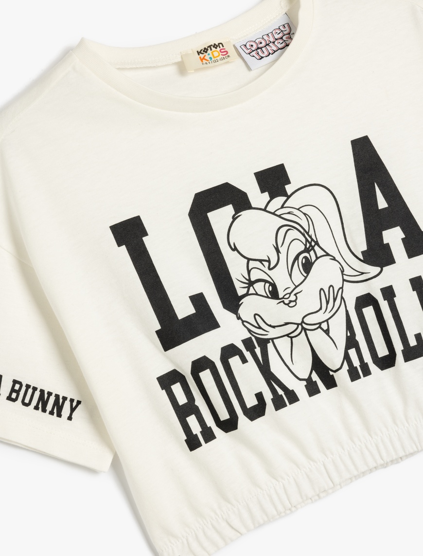  Kız Çocuk Lola Bunny Lisanslı Kısa Kollu Pamuklu Crop Tişört