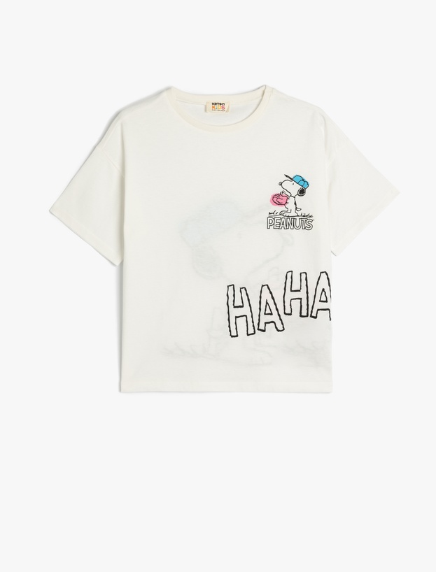 Snoopy Lisanslı Baskılı Kısa Kollu Bisiklet Yaka Pamuklu Tişört_0