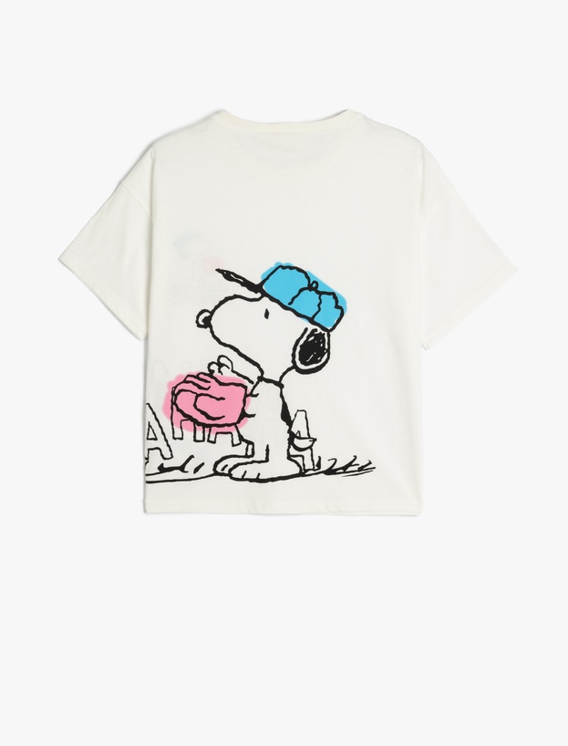 Snoopy Lisanslı Baskılı Kısa Kollu Bisiklet Yaka Pamuklu Tişört_1