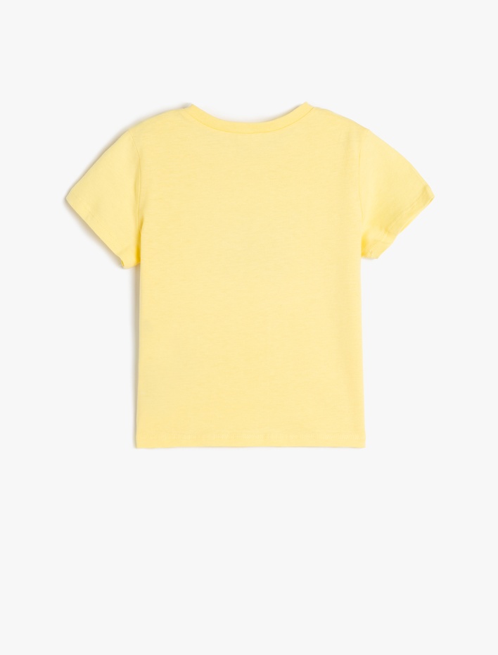 Kız Çocuk Pullu Payetli Kelebekli Kısa Kollu Pamuklu Tişört