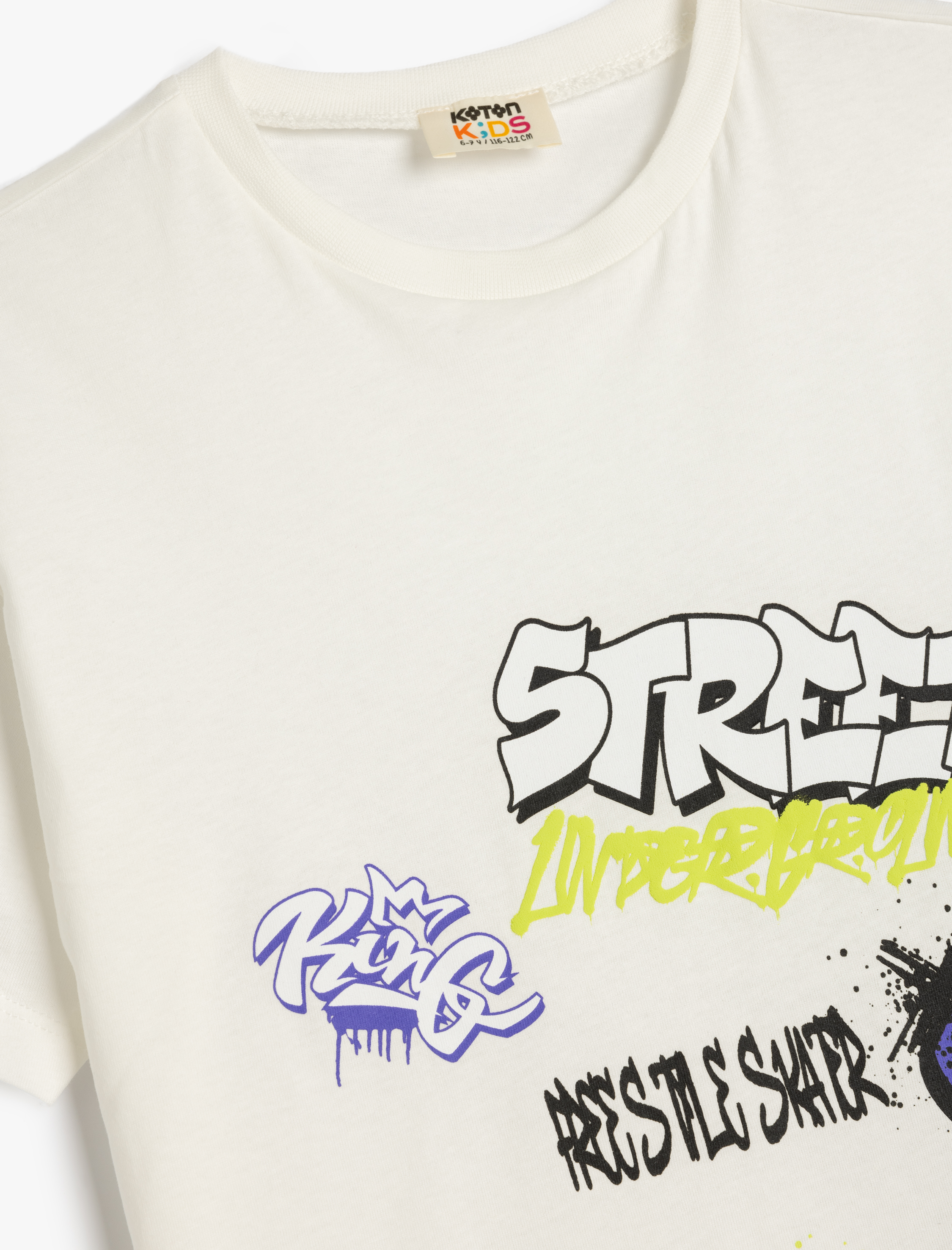  Erkek Çocuk Grafiti Baskılı Kısa Kollu Bisiklet Yaka Oversize Tişört