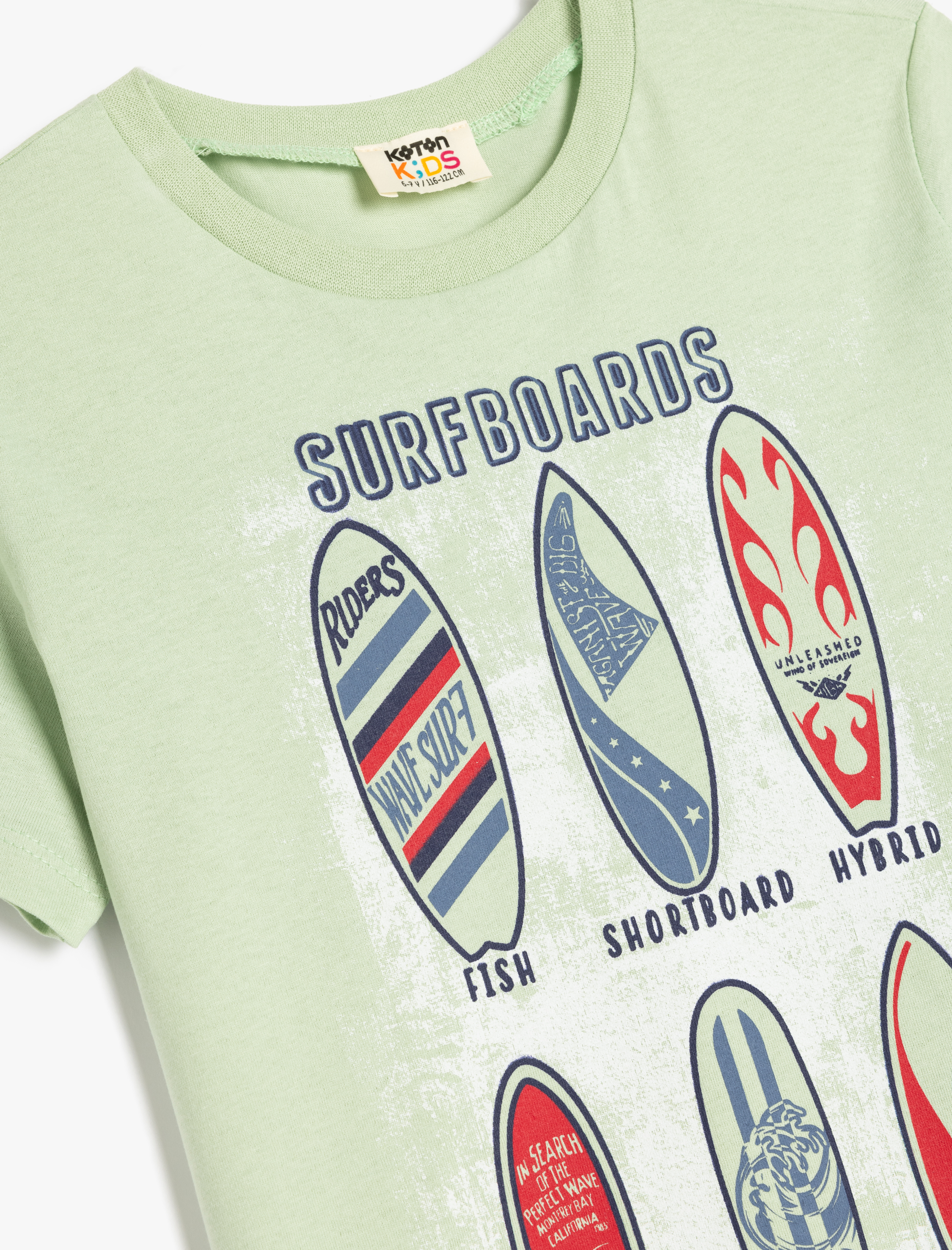  Erkek Çocuk Bisiklet Yaka Sörf Baskılı Pamuklu Tişört