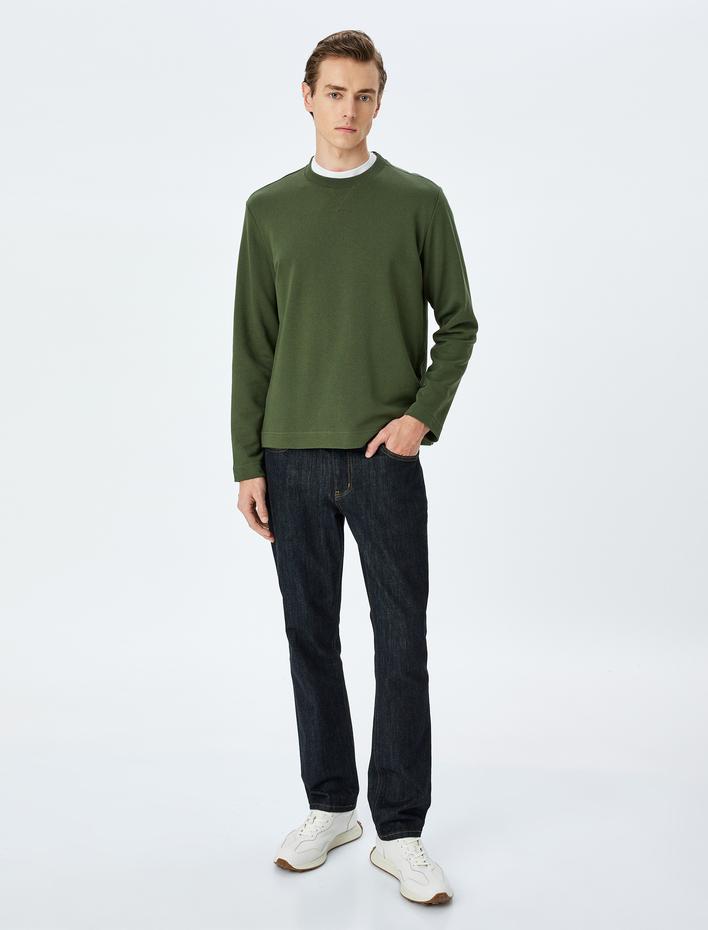  Uzun Kollu Pamuklu Dikiş Detaylı Bisiklet Yaka Sweatshirt