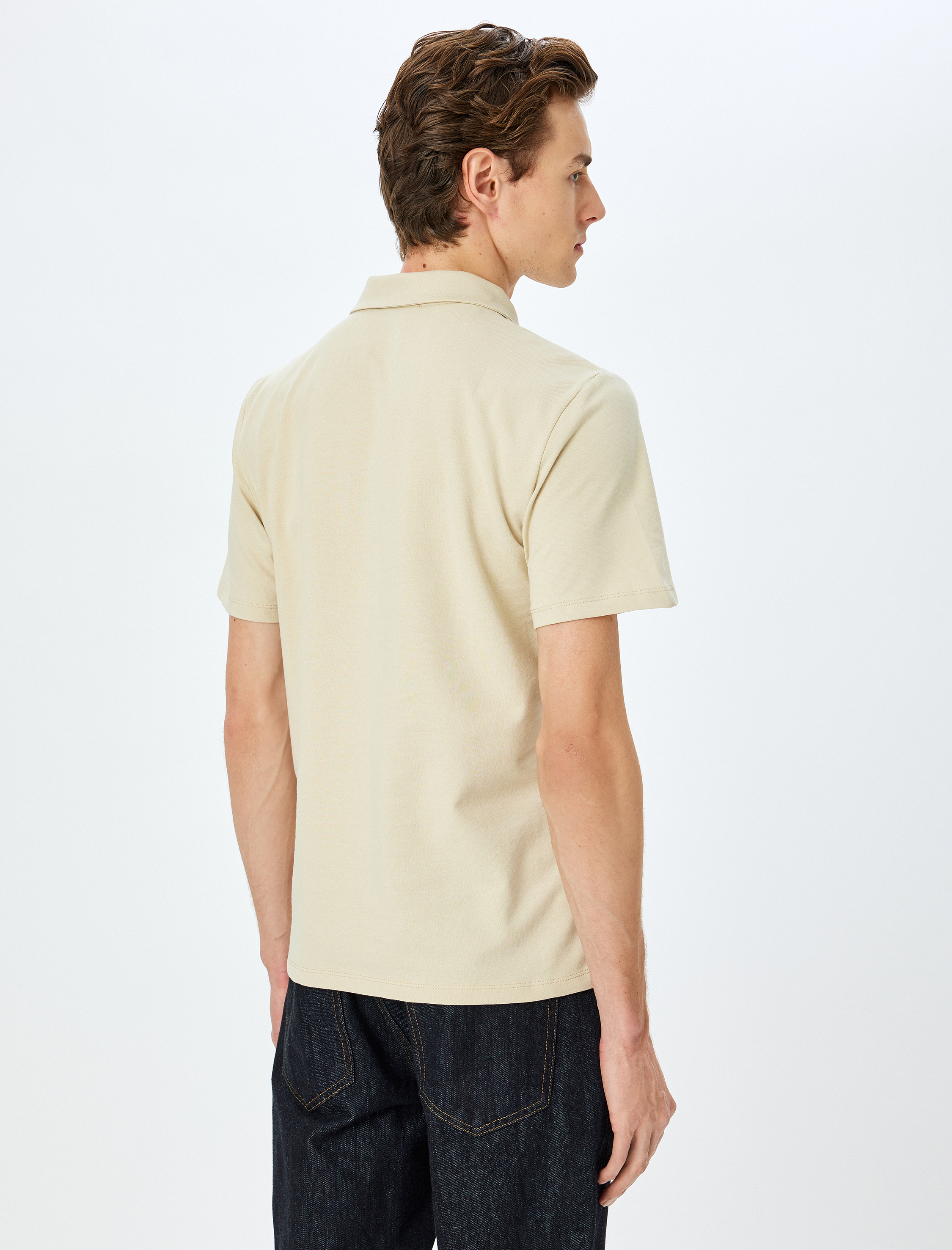 Kısa Kollu Regular Fit Pamuklu Yarım Fermuarlı Tişört