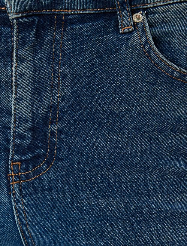 Hafif İspanyol Paça Normal Bel Crop Kot Pantolon Dar Kalıp_5
