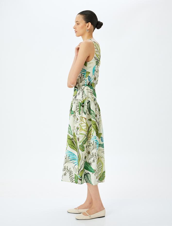  Midi Boy Astarlı Viskon Çiçekli Tek Omuz Elbise