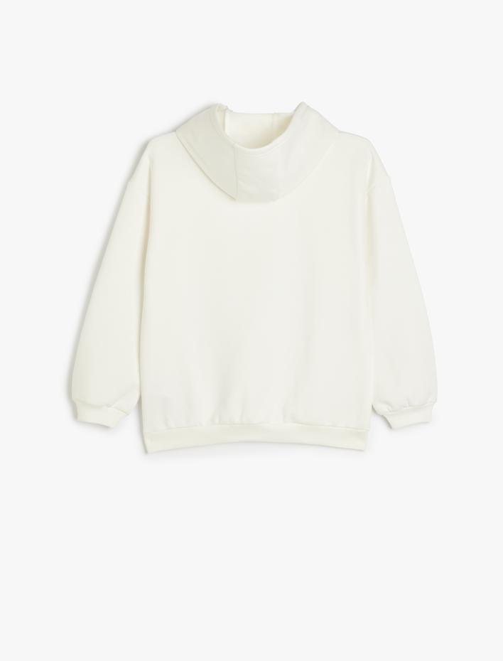 Kız Çocuk Yılbaşı Temalı Simli Baskılı Uzun Kollu Şardonlu Kapşonlu Sweat