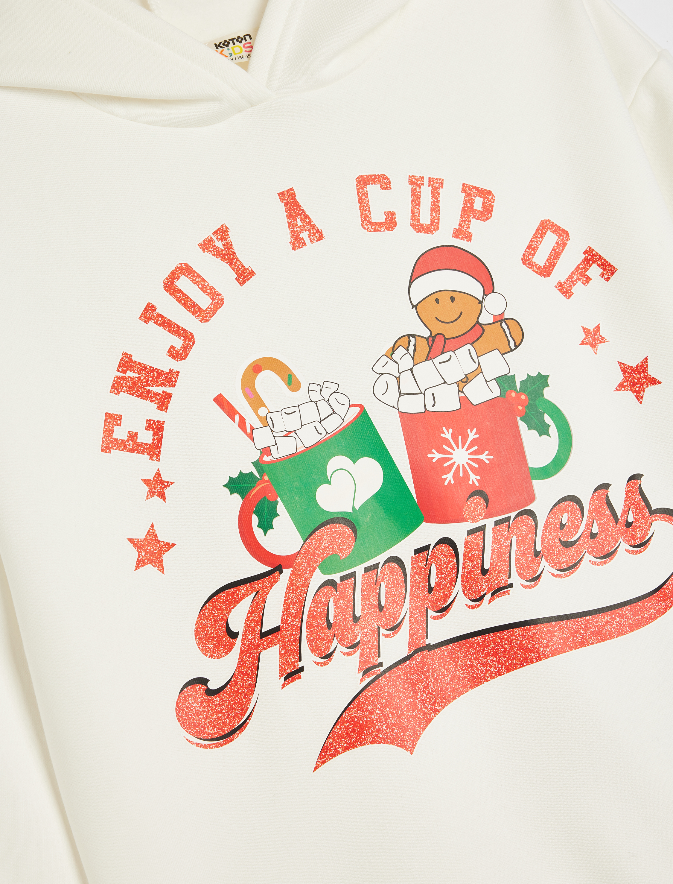  Kız Çocuk Yılbaşı Temalı Simli Baskılı Uzun Kollu Şardonlu Kapşonlu Sweat